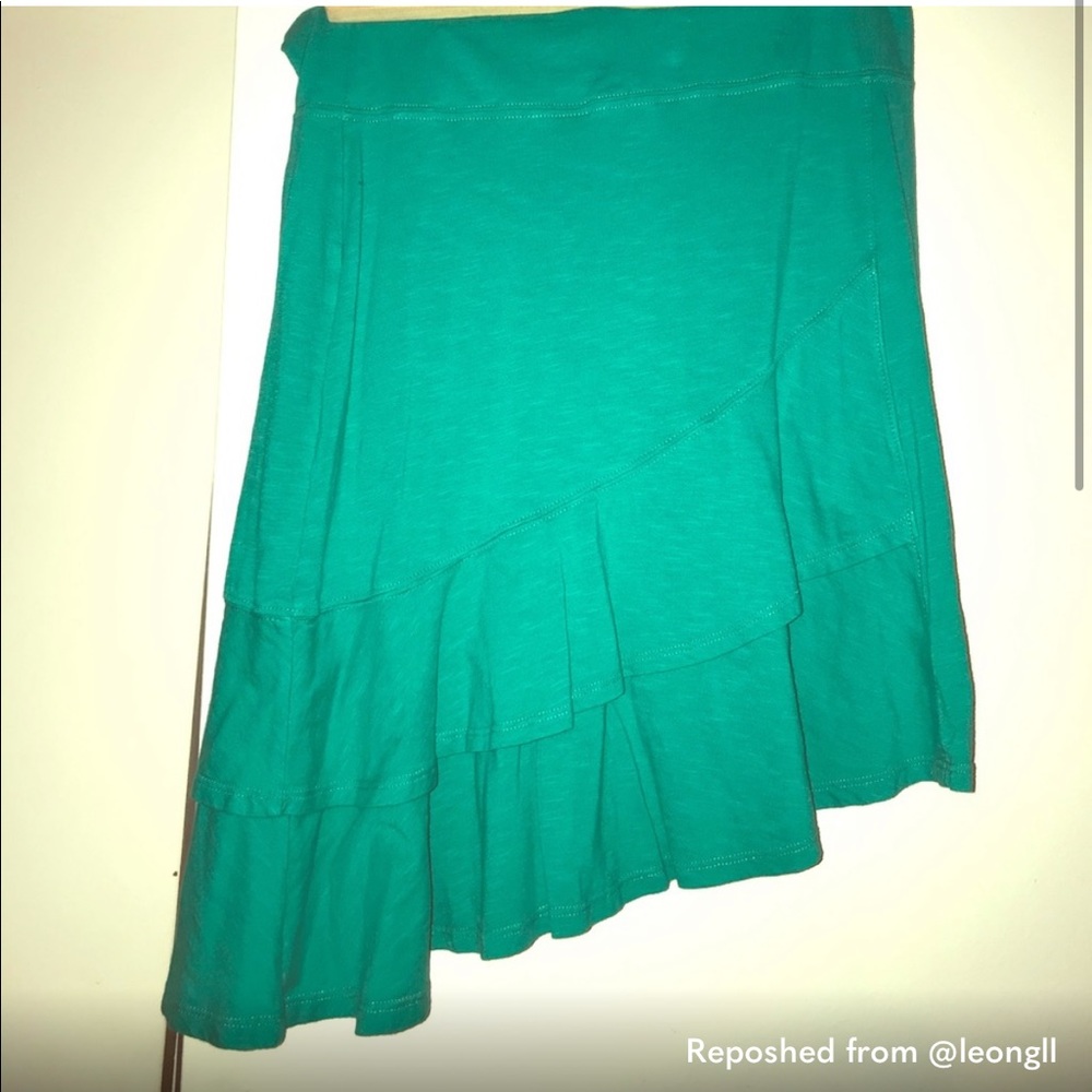 Toad & Co. Organic Cotton Tencel Teal Green Asymmetrical Ruffle Skirt XS Small